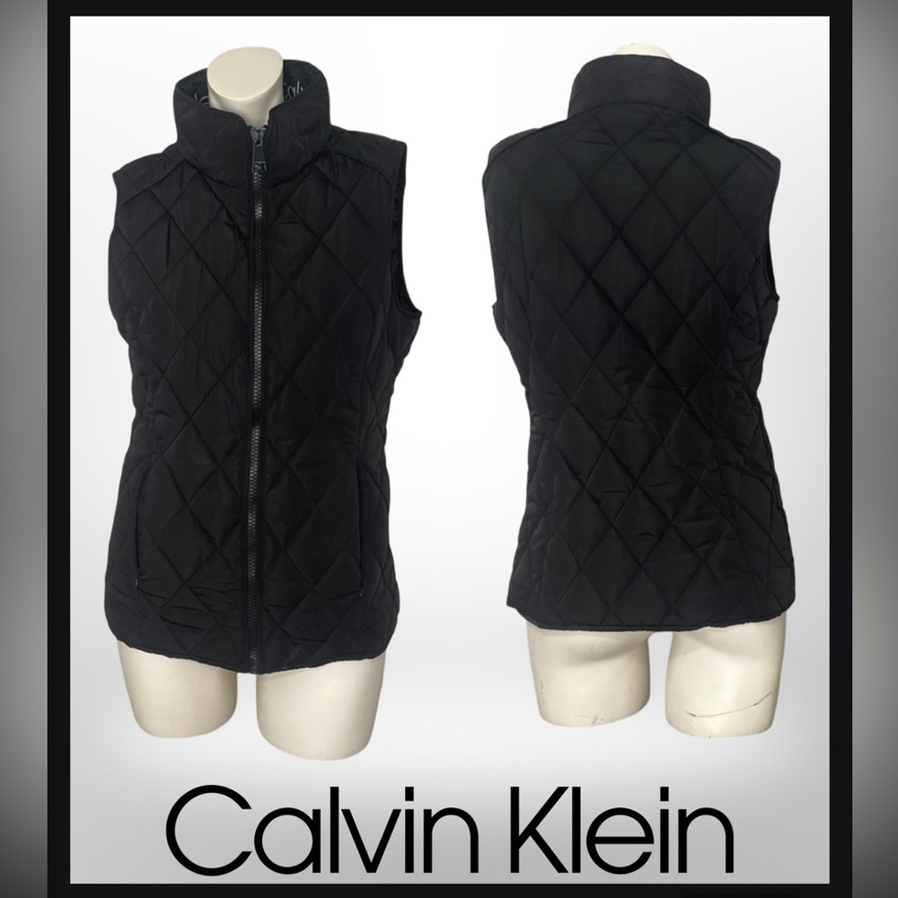 Calvin Klein Black Diamond Quilted Full Zip Puffer Vest Womens S